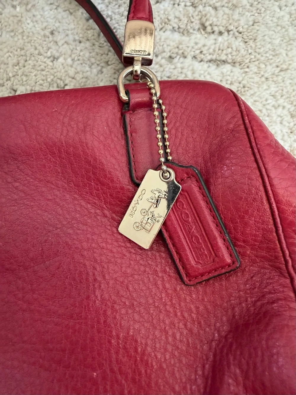 Coach Cherry Red Leather Satchel with Gold-Tone Accents